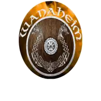 a wooden shield with a compass in the center and the words " wandabein " on the bottom