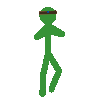 a green stick figure with a headband and sunglasses on