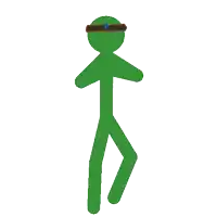a green stick figure with a headband and sunglasses on
