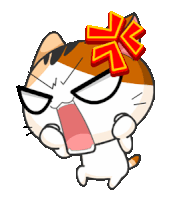 a cartoon cat with an angry expression and a red flower on its head