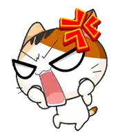 a cartoon cat with an angry expression and a red flower on its head