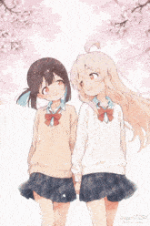 two anime girls are holding hands under a cherry blossom tree with the number 11052 on the bottom right