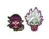 a pixel art of a girl and a boy with purple hair .
