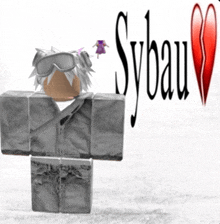 a cartoon character with a broken heart and the word sybau behind him