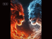 a painting of two lions facing each other with the ai logo above them