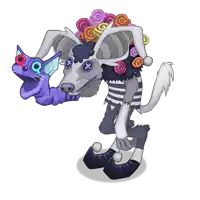 a cartoon drawing of a dog holding a stuffed cat