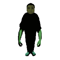 a pixel art drawing of a man with green arms