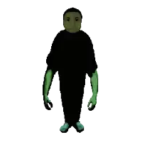 a pixel art drawing of a man with green arms
