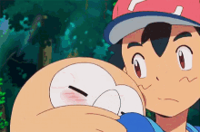rowlet pokemon cuddle ash ketchum hug