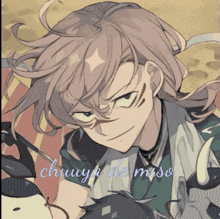 a drawing of a man with long hair and the words chuuya de miso on the bottom
