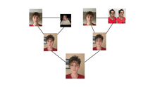 a diagram of a young man 's face with a red shirt that says ' a ' on it