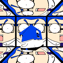 a cartoon drawing of a man with glasses and a blue box in his hand