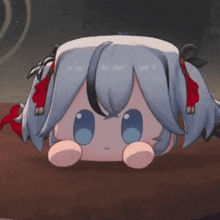 a close up of a cartoon character laying on a table