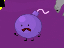 a purple cartoon bomb with a yellow hose coming out of it 's mouth on a purple background .
