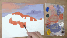 a painting is being painted with a brush and the words made in animotica are on the bottom