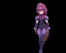 a purple anime character with horns and a sword