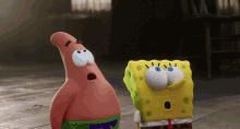 two cartoon characters patrick and spongebob are standing next to each other