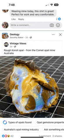 a screenshot of a facebook page with a picture of an opal
