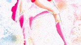 a drawing of a girl with pink hair and a rainbow dress