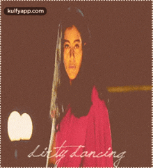a picture of a woman in a red dress with the words dirty dancing written on it