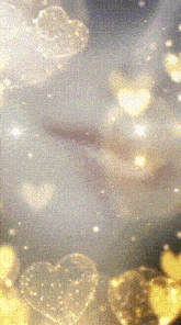 a blurred image of hearts and stars on a blue background
