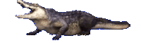 a crocodile with its mouth open is shown in a pixelated image