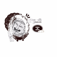 a black and white drawing of a mirror with the words koral no hoshi on it