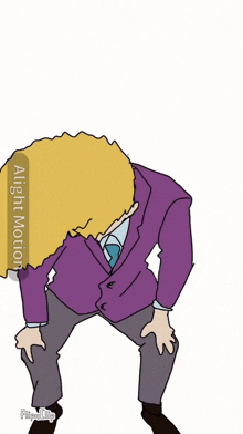a cartoon of a man in a purple suit with a very long hair