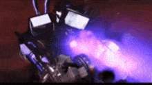 a purple light is coming out of a robot