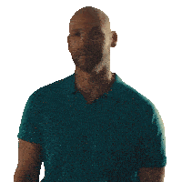 a bald man with a beard is wearing a green polo shirt
