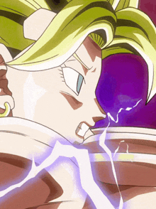 a close up of a cartoon character with a lightning bolt coming out of her mouth