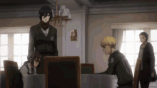 a group of anime characters sitting around a table