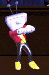 a pixel art of a person with a head that looks like a tv