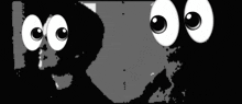 a black and white poster with cartoon eyes and the words say that agian