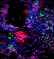 a colorful painting with a red circle in the middle of it