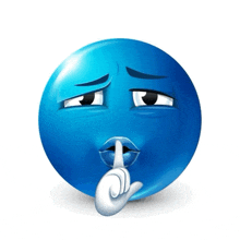 a blue smiley face is making a shhh gesture