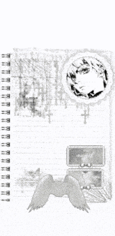 a spiral notebook with a picture of a boy and the word angel on the bottom