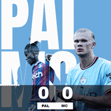 two soccer players standing next to each other with the score of 0-0