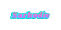 the word sarkodie is written in blue and pink on a white background