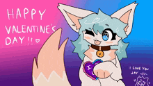 a drawing of a cat holding a heart with the words happy valentine 's day