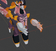 a 3d model of a robot with a purple and orange outfit