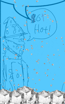 a drawing of a man with a speech bubble that says hot on it
