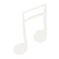 a white music note on a white background with a shadow .