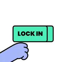 a blue hand is holding a red lock in button