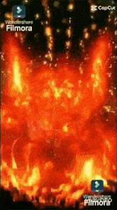 a screenshot of wondershare filmora shows a flame coming out of the screen