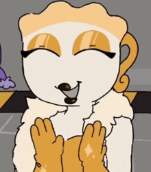 a cartoon drawing of a cat with a pie on its head .
