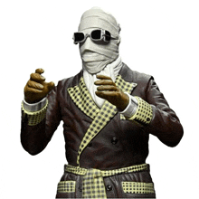 a statue of a man with a bandaged head and sunglasses