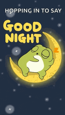a frog is sleeping on a crescent moon .