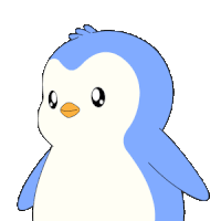 a drawing of a blue and white penguin with a can of milk on its head
