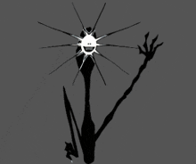 a black and white drawing of a monster with a face